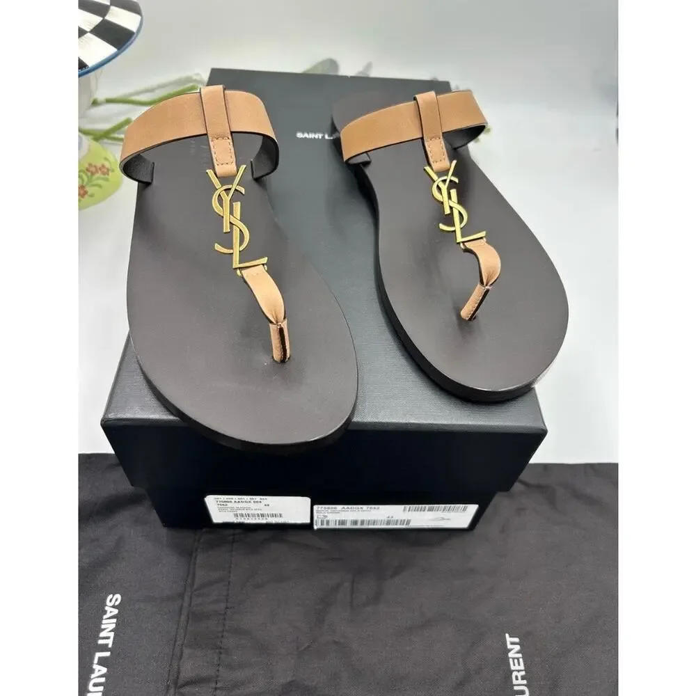 Men's Saint Laurent CASANDRE YSL logo thong sandals size 43 made in Italy
